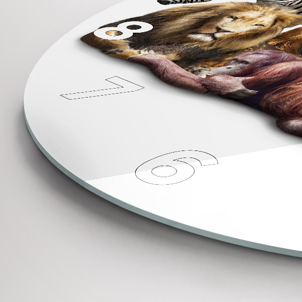 Round glass wall clock Wild animals