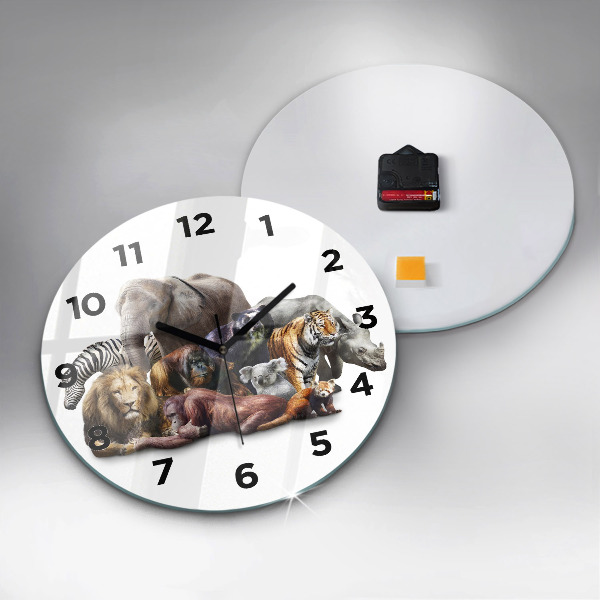 Round glass wall clock Wild animals