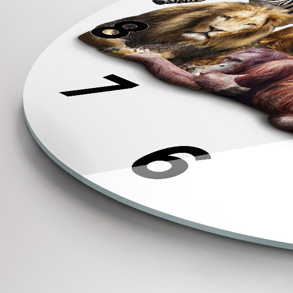 Round glass wall clock Wild animals