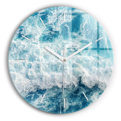 Round glass wall clock Sea waves