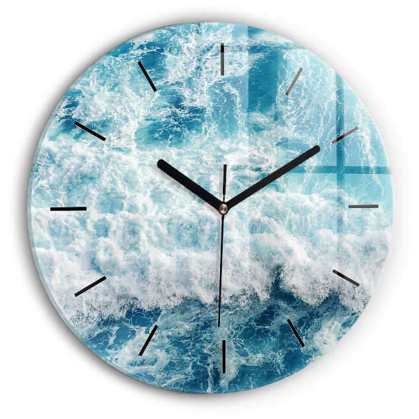 Round glass wall clock Sea waves