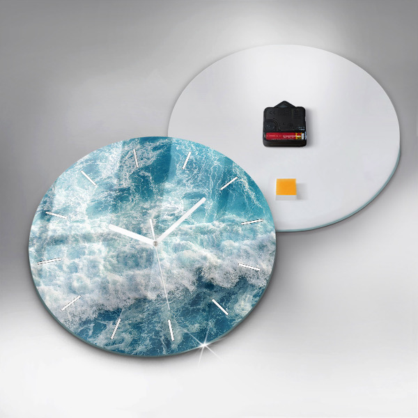Round glass wall clock Sea waves
