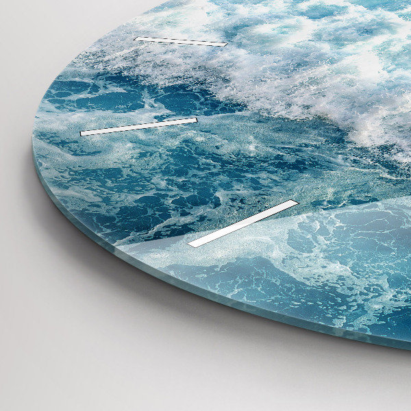 Round glass wall clock Sea waves