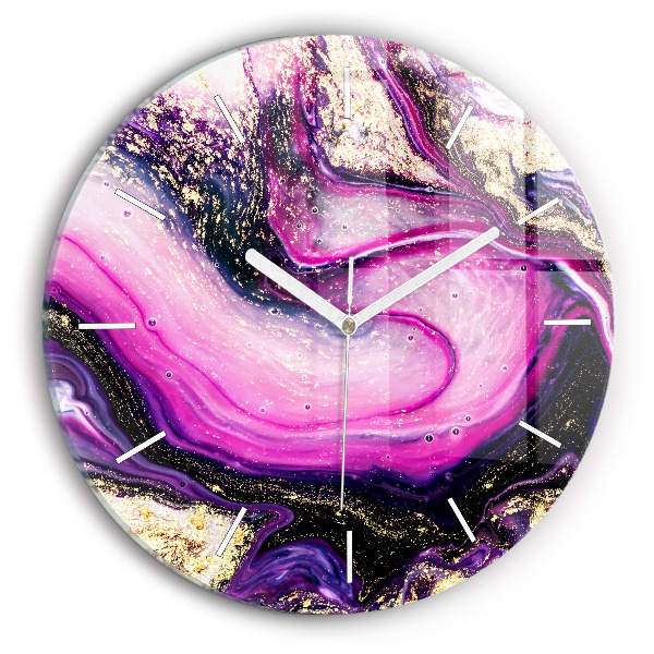 Round glass wall clock Abstract marble