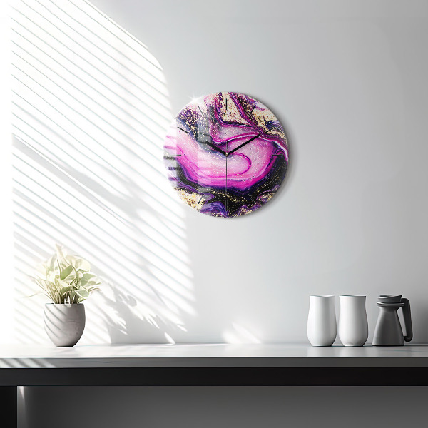 Round glass wall clock Abstract marble