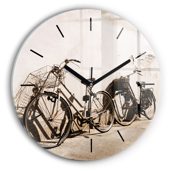 Round glass wall clock Italian bike