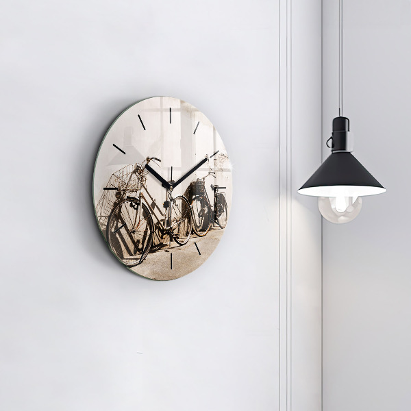 Round glass wall clock Italian bike