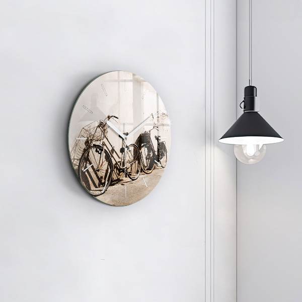 Round glass wall clock Italian bike