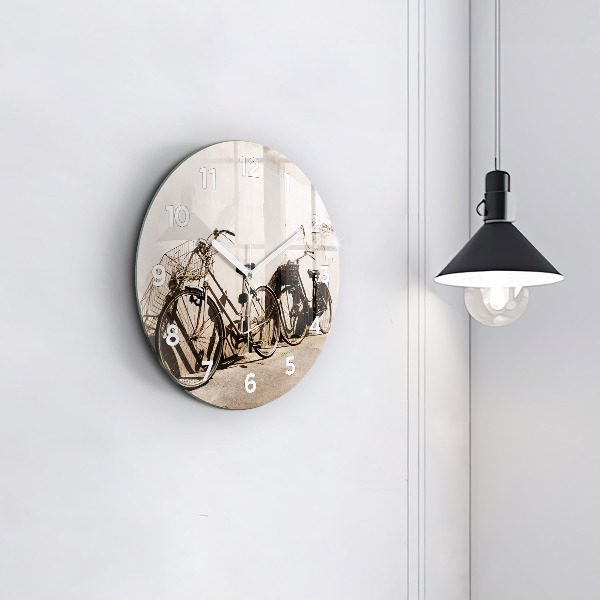 Round glass wall clock Italian bike