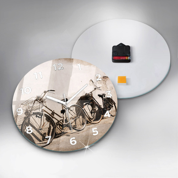 Round glass wall clock Italian bike