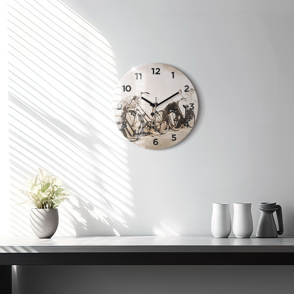 Round glass wall clock Italian bike