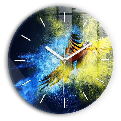 Round glass wall clock Colorful parrot