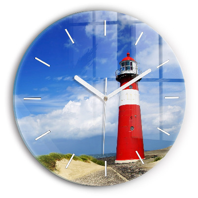 Round glass wall clock Lighthouse
