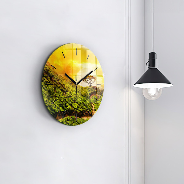 Round glass wall clock Tea Hill