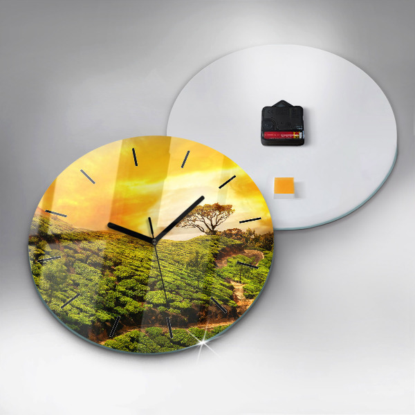 Round glass wall clock Tea Hill