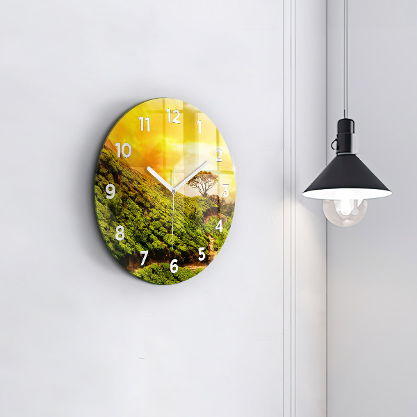 Round glass wall clock Tea Hill