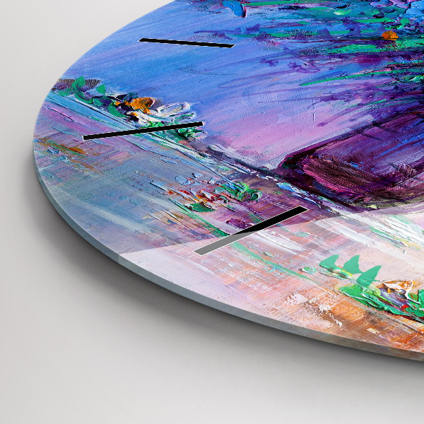 Round glass wall clock Flowers in a vase