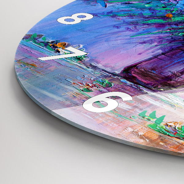 Round glass wall clock Flowers in a vase