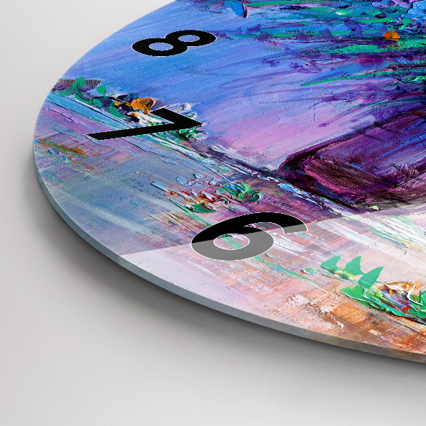 Round glass wall clock Flowers in a vase