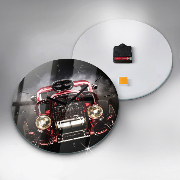 Round glass wall clock Old vintage car