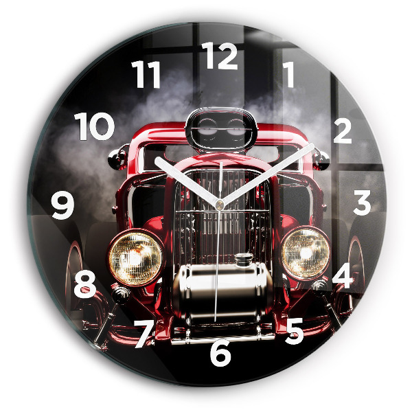 Round glass wall clock Old vintage car