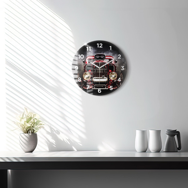 Round glass wall clock Old vintage car