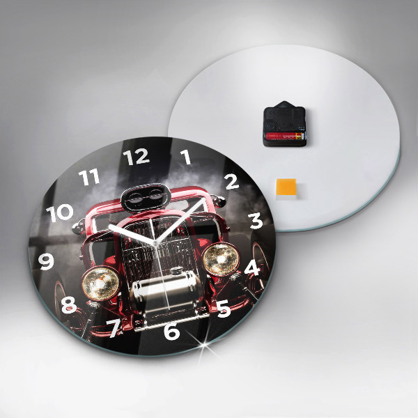 Round glass wall clock Old vintage car