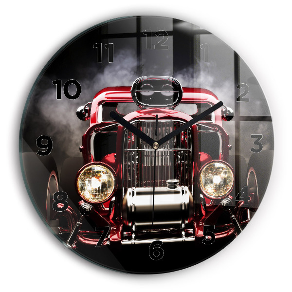 Round glass wall clock Old vintage car