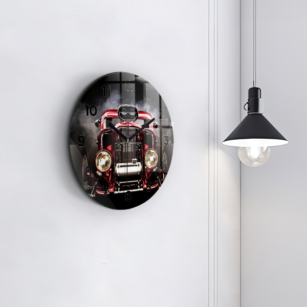 Round glass wall clock Old vintage car