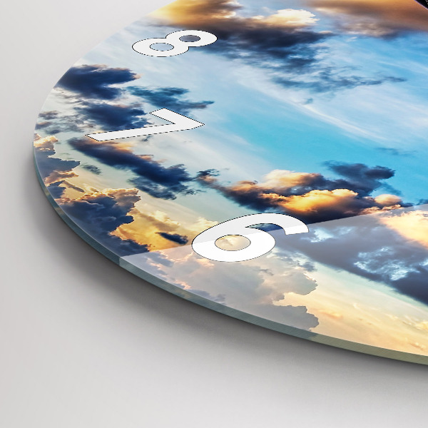 Round glass wall clock Airplane in the clouds