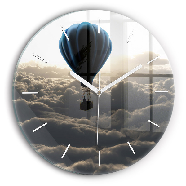 Round glass wall clock Balloon in the sky