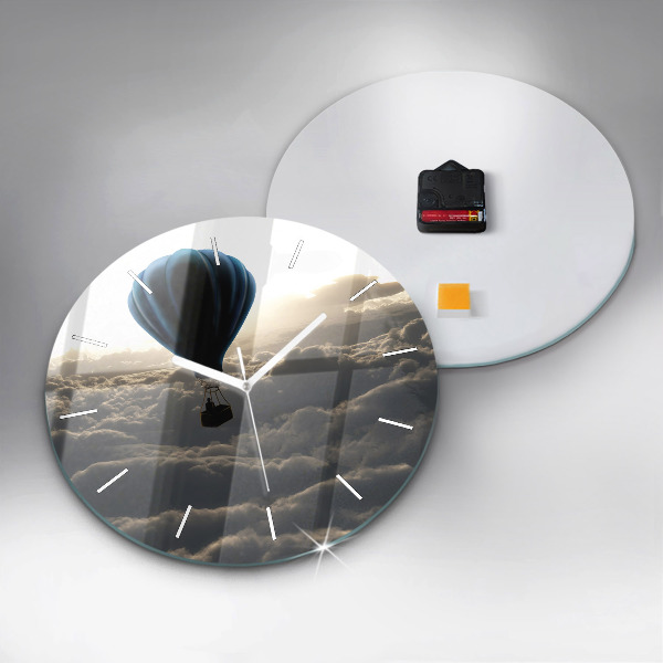 Round glass wall clock Balloon in the sky