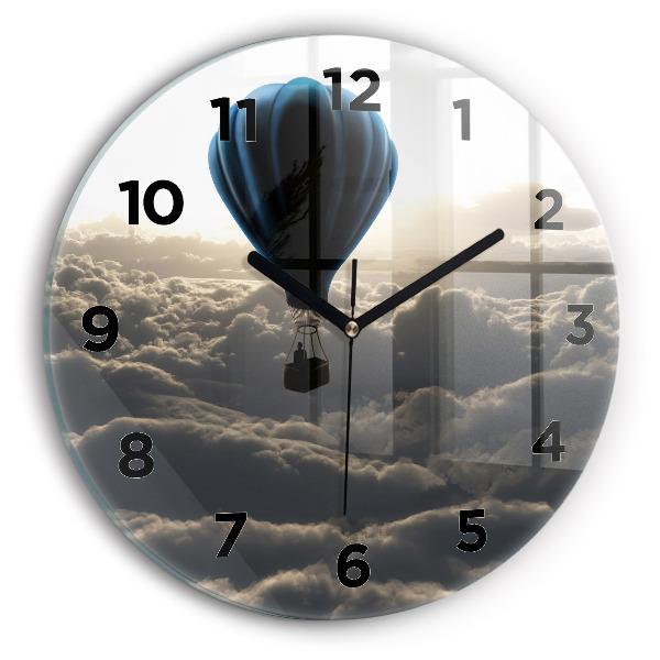 Round glass wall clock Balloon in the sky