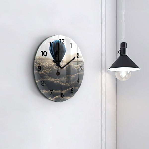 Round glass wall clock Balloon in the sky