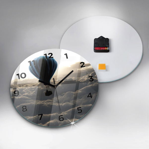 Round glass wall clock Balloon in the sky