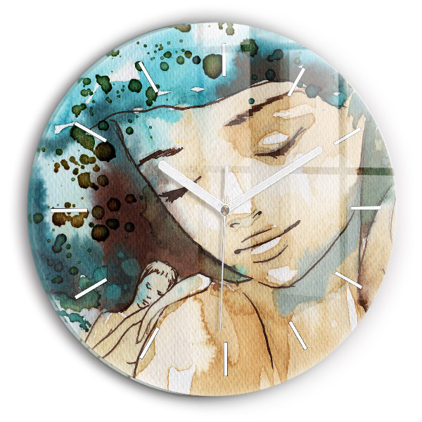 Round glass wall clock Abstraction Woman
