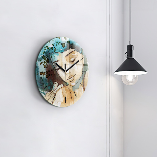 Round glass wall clock Abstraction Woman