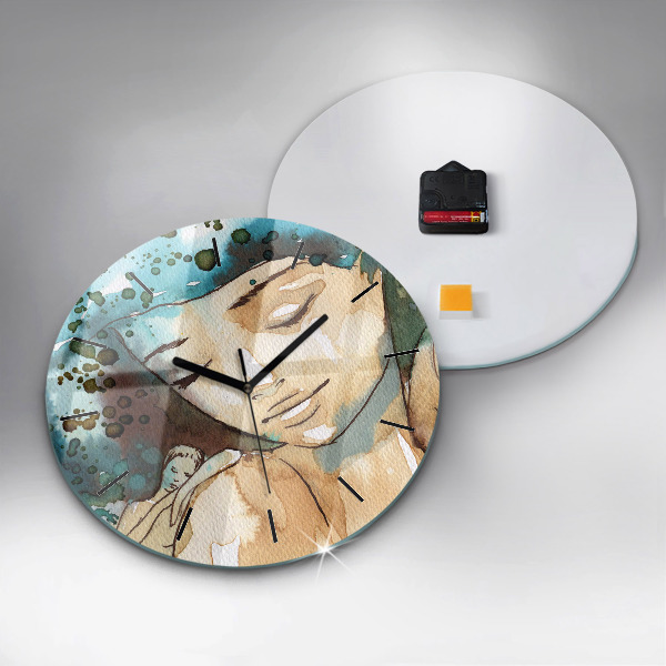 Round glass wall clock Abstraction Woman