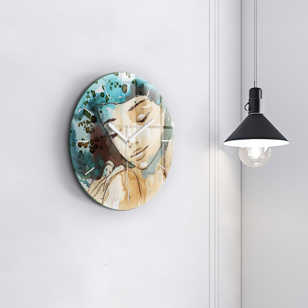 Round glass wall clock Abstraction Woman