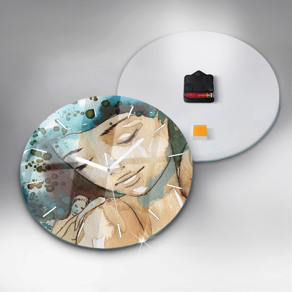 Round glass wall clock Abstraction Woman