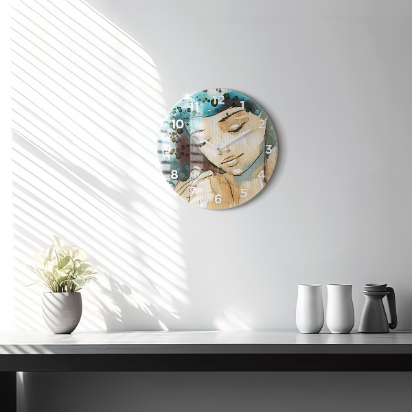 Round glass wall clock Abstraction Woman