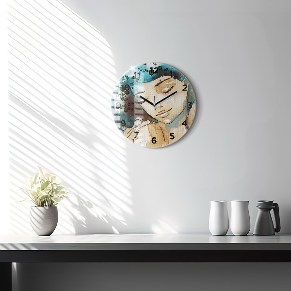 Round glass wall clock Abstraction Woman