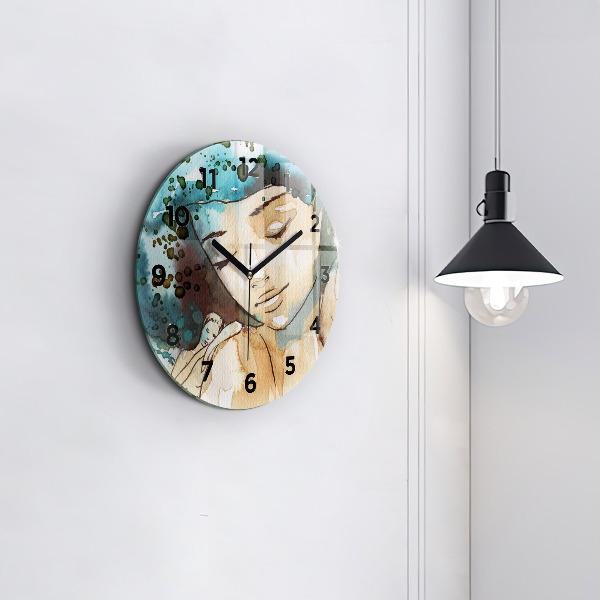 Round glass wall clock Abstraction Woman