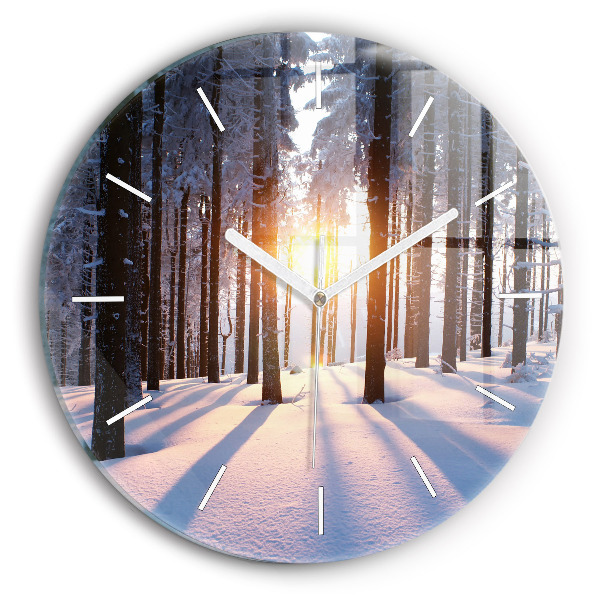 Round glass wall clock Sunset Forest