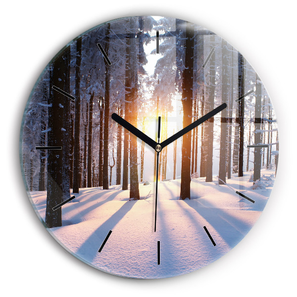 Round glass wall clock Sunset Forest
