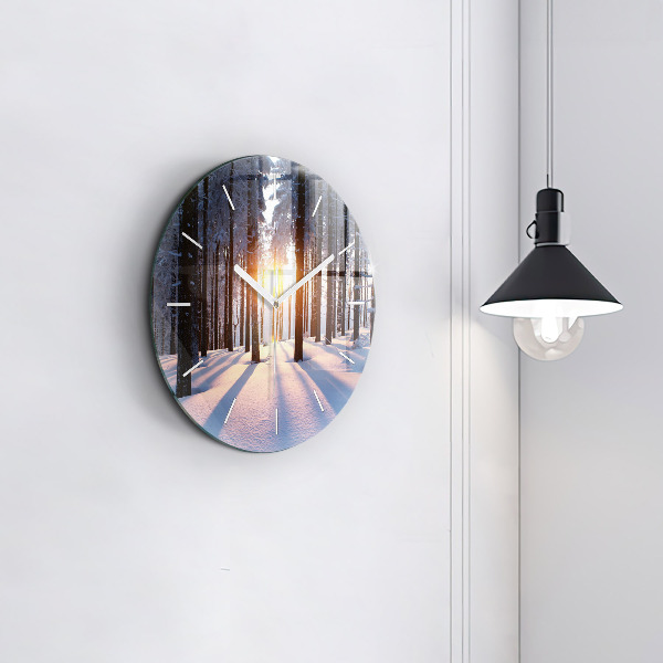 Round glass wall clock Sunset Forest