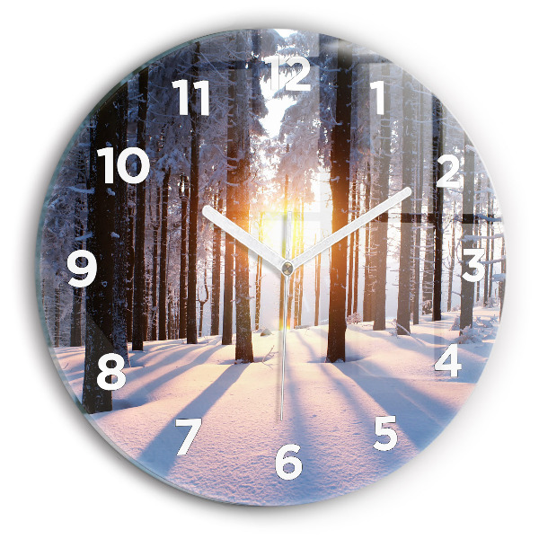 Round glass wall clock Sunset Forest