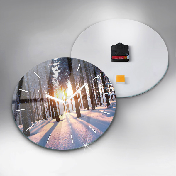 Round glass wall clock Sunset Forest
