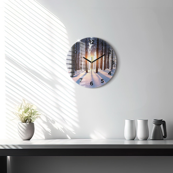 Round glass wall clock Sunset Forest