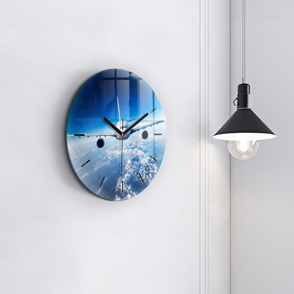 Round glass wall clock Cloud Plane